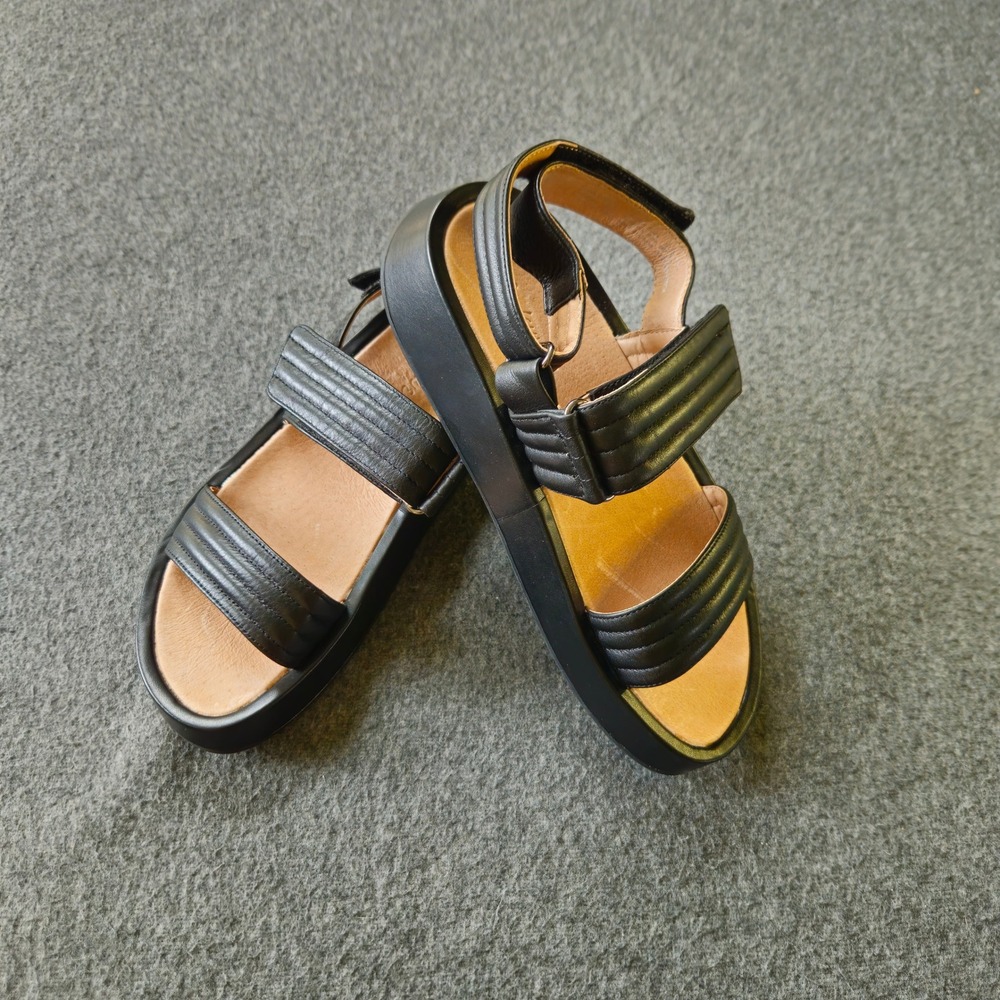 Madewell Emmalee Flatform Sandals 7.5 Black Quilted Leather Minimalist Chunky
